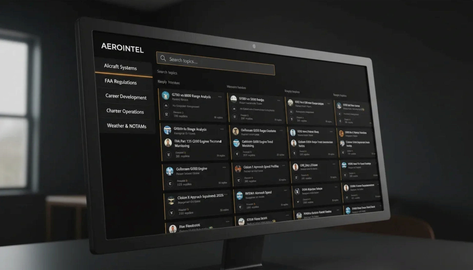 AeroIntel — aviation intelligence platform showing active crew discussions and AI assistant
